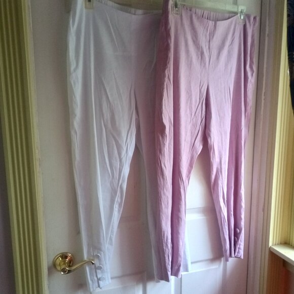 Lot 2 J. JILL Size M Stretch Linen /Viscose ankle PANTS White 1 Lilac $158 NEW - Picture 1 of 9